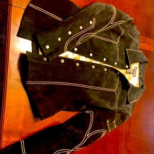 Leather suede  embroidered black jacket